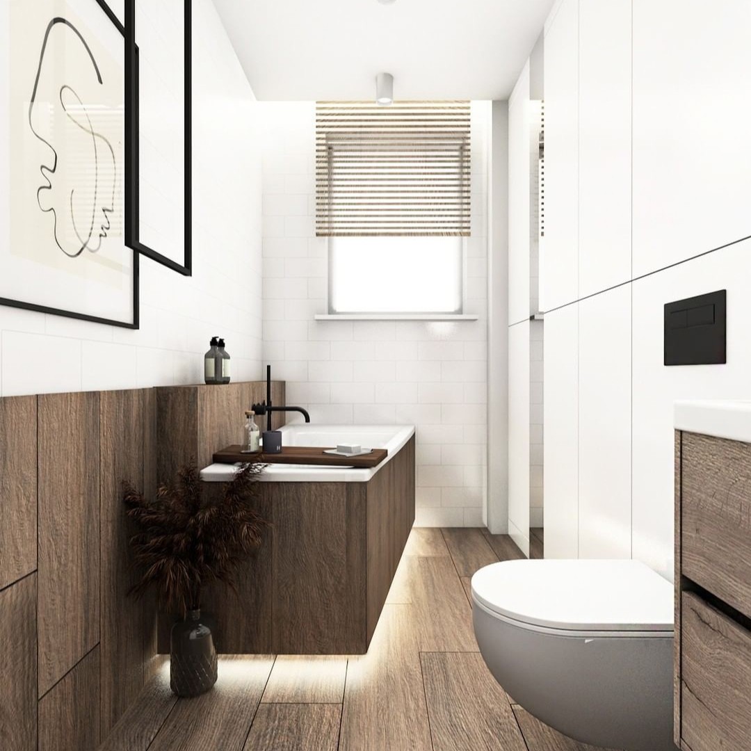 Asymetryczna wanna w małej łazience