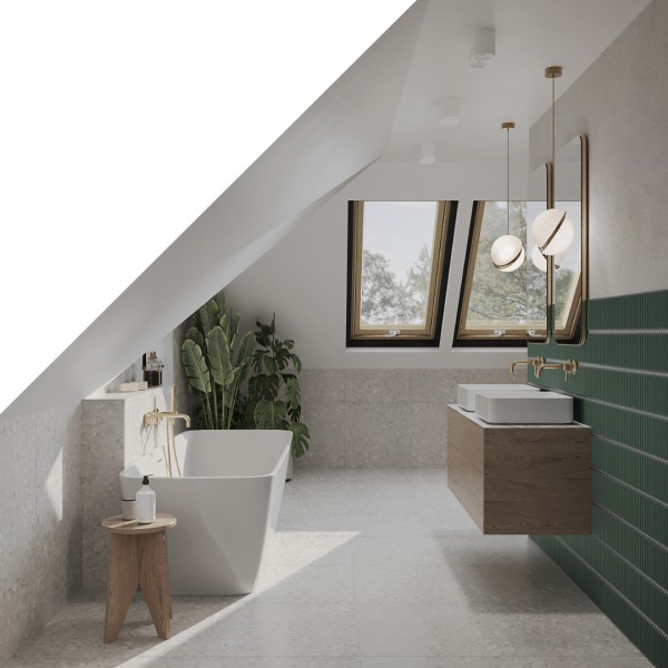 Duża łazienka na poddaszu z wanną i prysznicem!