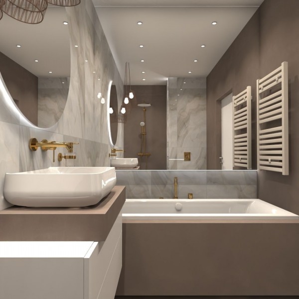 Dwie wersje kolorystyczne małej łazienki z wanną i prysznicem!