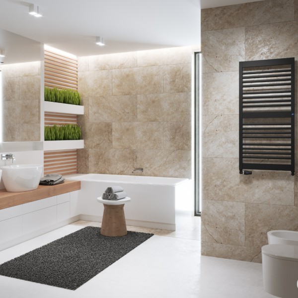 Czarny grzejnik łazienkowy w nowoczesnej łazience!