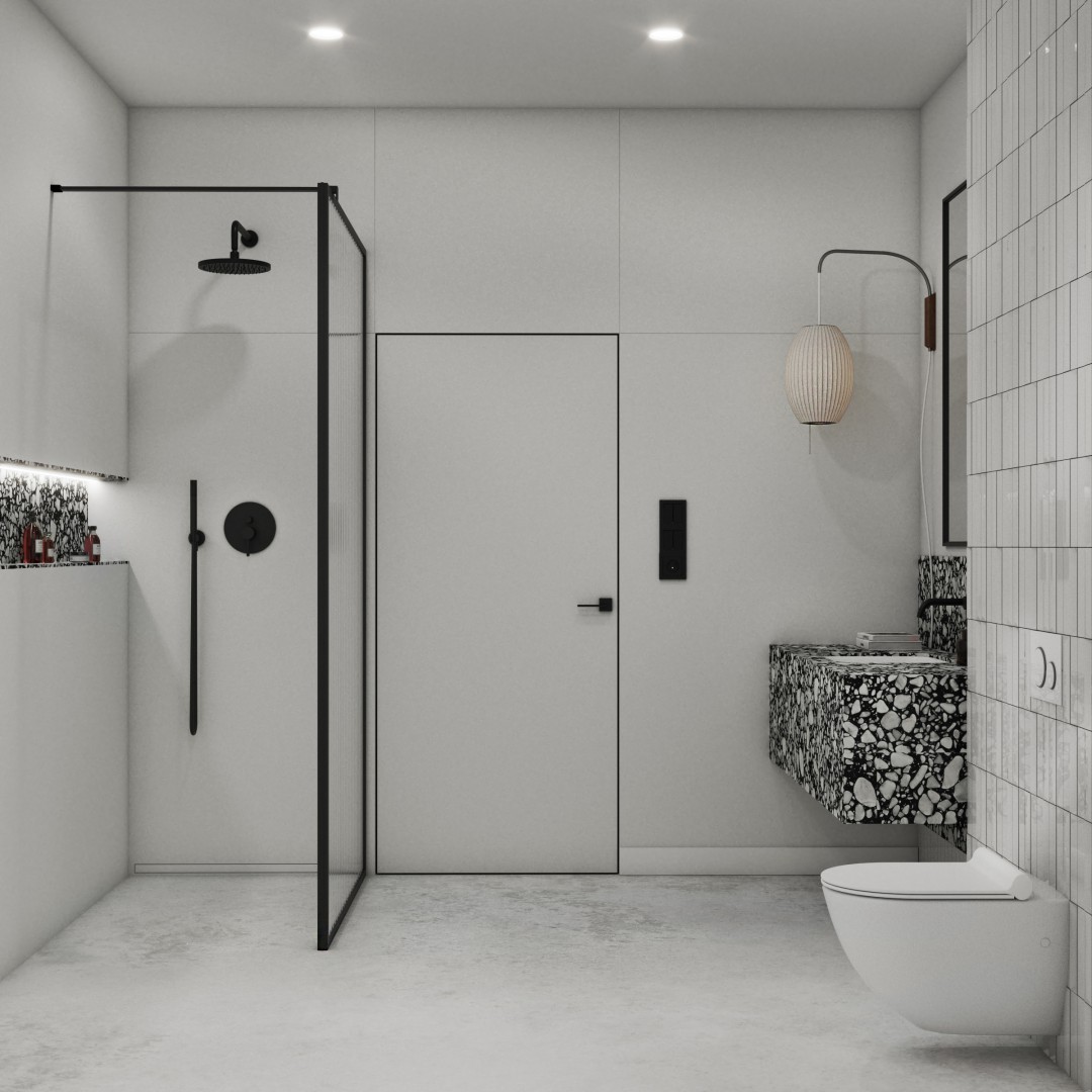 Wolnostojąca bateria wannowa w biało-czarnej łazience!