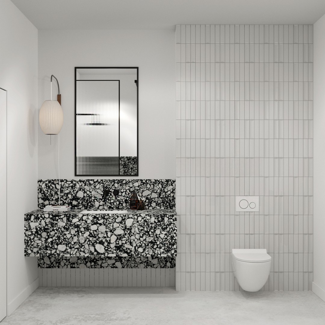 Wolnostojąca bateria wannowa w biało-czarnej łazience!