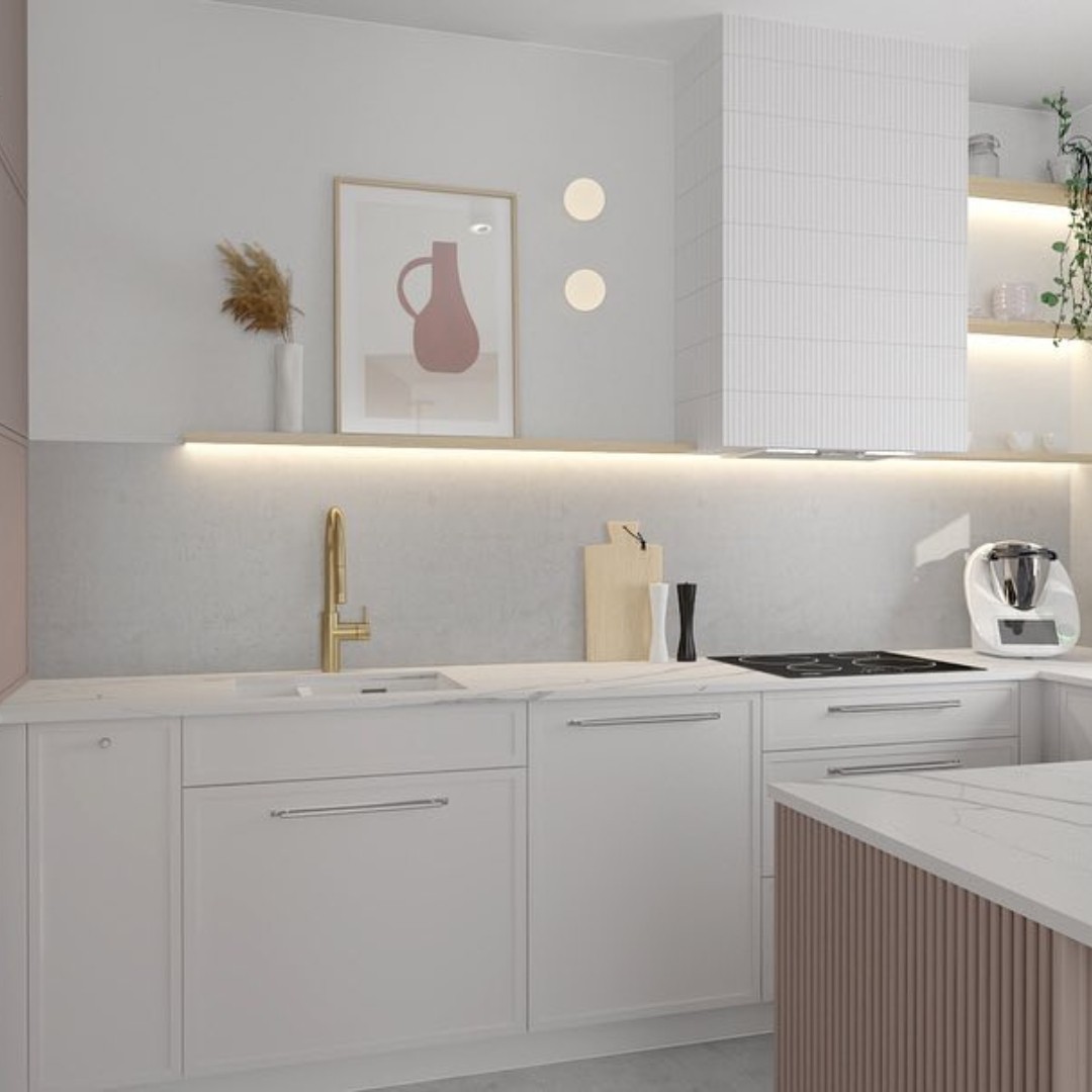 Złota bateria kuchenna w połączeniu z białym zlewozmywakiem!