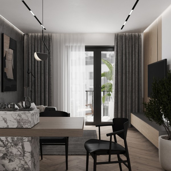 Czarna bateria kuchenna w towarzystwie marmuru!