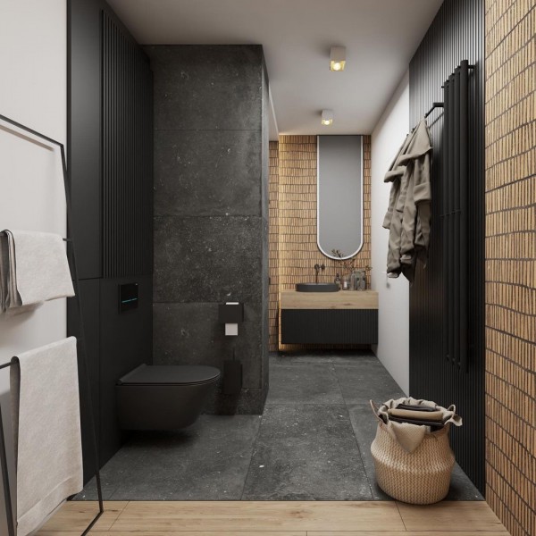 Minimalistyczna łazienka z czarno-białą wanną wolnostojącą!