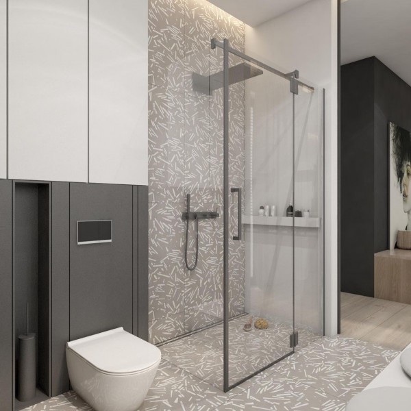 Subtelna szarość: harmonijna i funkcjonalna mała łazienka!