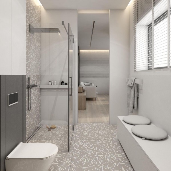 Subtelna szarość: harmonijna i funkcjonalna mała łazienka!