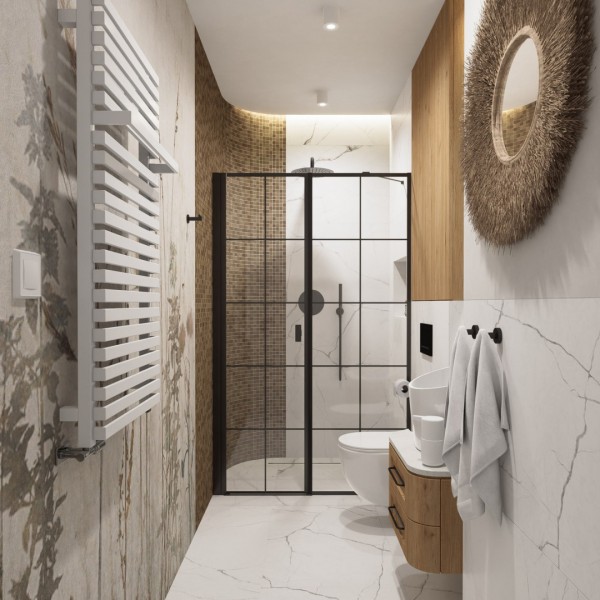 Łazienka z prysznicem w stylu skandi boho!