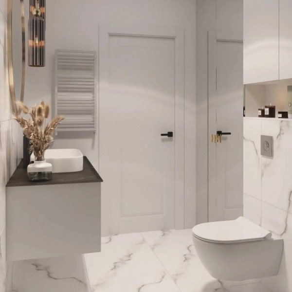 Boho Chic z nutą elegancji: unikalna łazienka z marmuropodobnymi i kolorowymi płytkami!