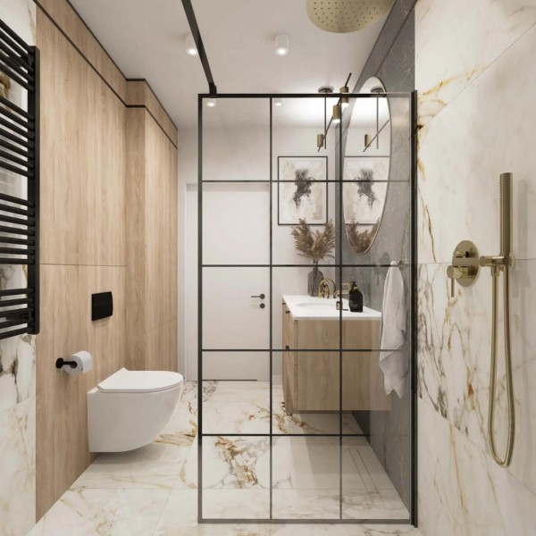 Minimalistyczna łazienka z czarnym grzejnikiem!