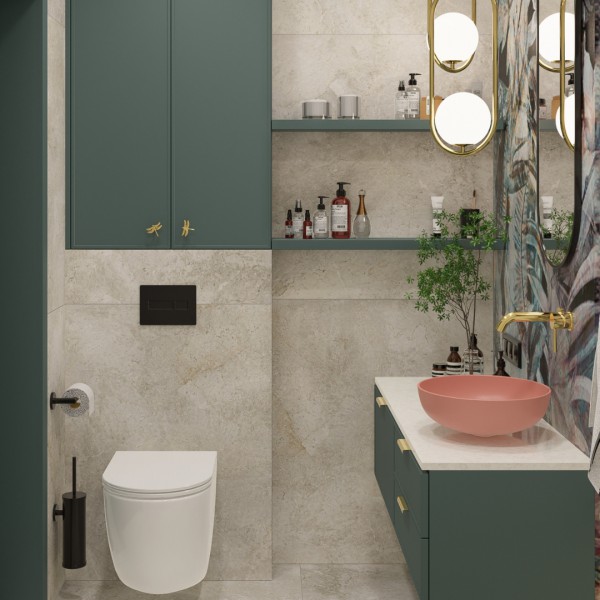 Projekt łazienki z butelkową zielenią w roli głównej!