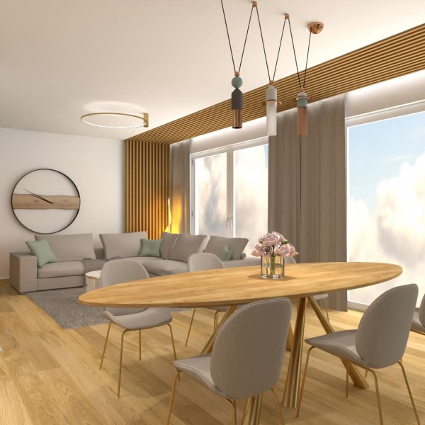 Nowoczesna kuchnia w drewno-seledynowej aranżacji: Połączenie funkcjonalności i estetyki!