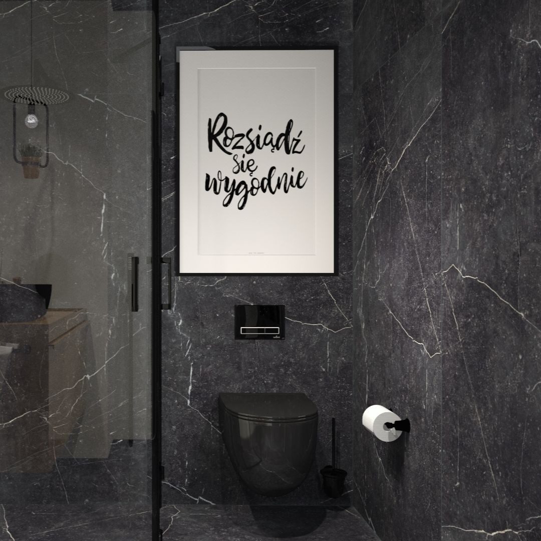 Mała łazienka z czarną ceramiką łazienkową!
