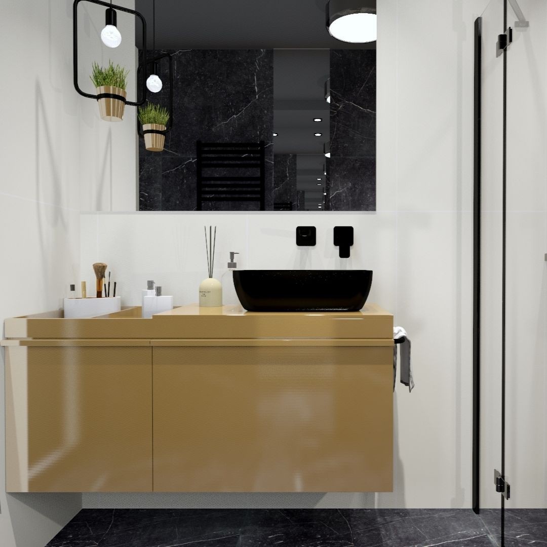 Mała łazienka z czarną ceramiką łazienkową!