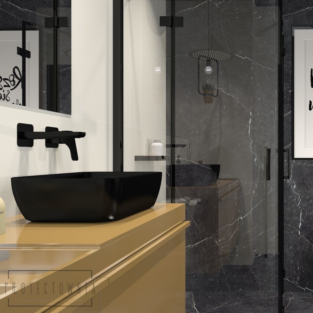 Mała łazienka z czarną ceramiką łazienkową!