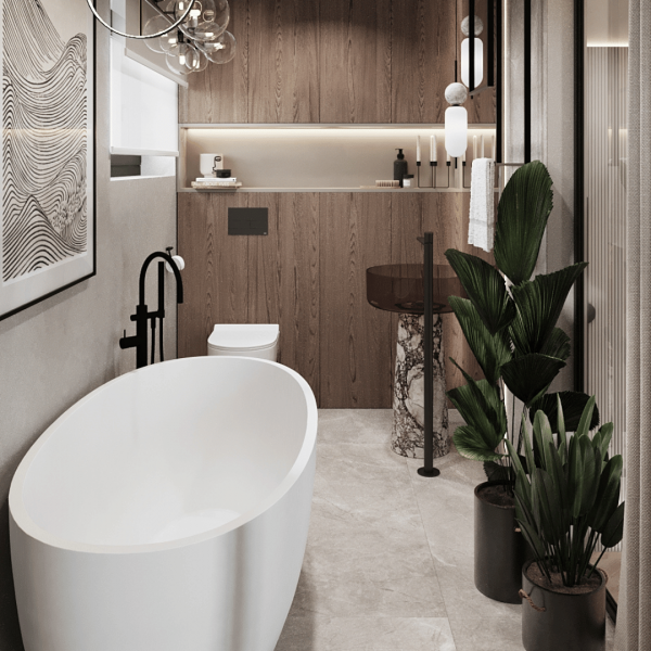 Minimalistyczna łazienka z wanną wolnostojącą!