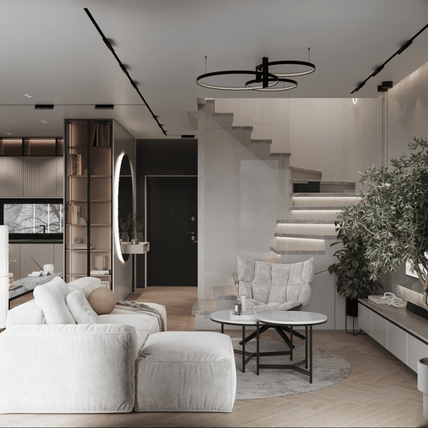 Nowoczesna kuchnia w ciepłym beżu z zlewem podblatowym pod oknem