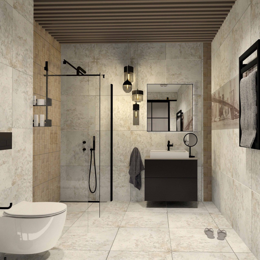 Kontrasty w Łazience: Elegancja i Surowość w Jednym!