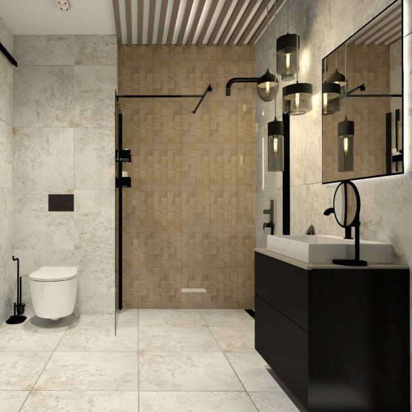 Kontrasty w Łazience: Elegancja i Surowość w Jednym!