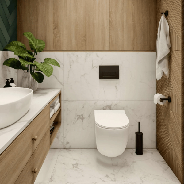 Mała Łazienka w Eleganckim Wydaniu: Ciemny Luksus i Styl!