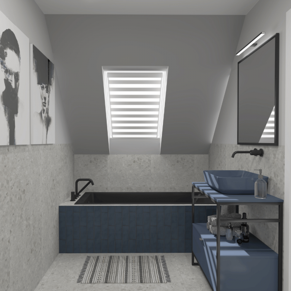 Surowa i nowoczesna łazienka na poddaszu