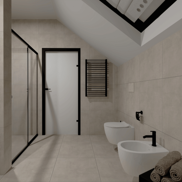 Minimalistyczna łazienka na poddaszu