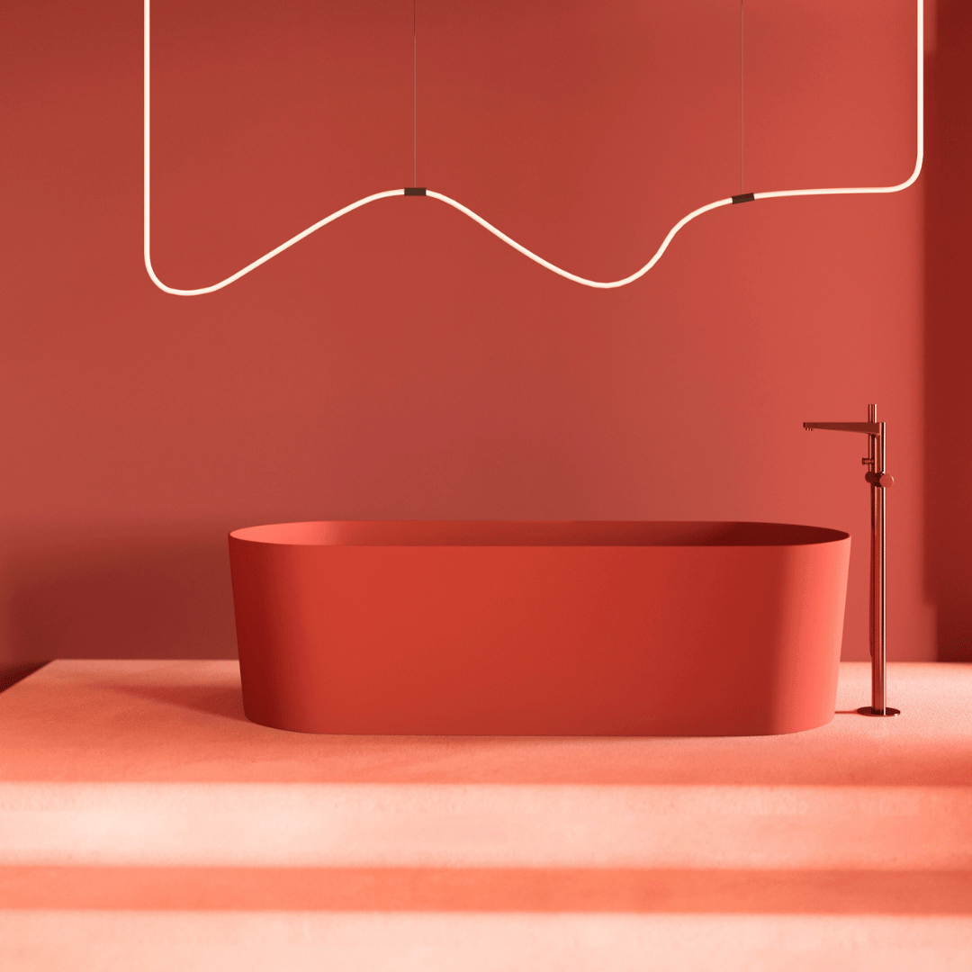 Designerska łazienka Omnires – odważna elegancja w odcieniach czerwieni
