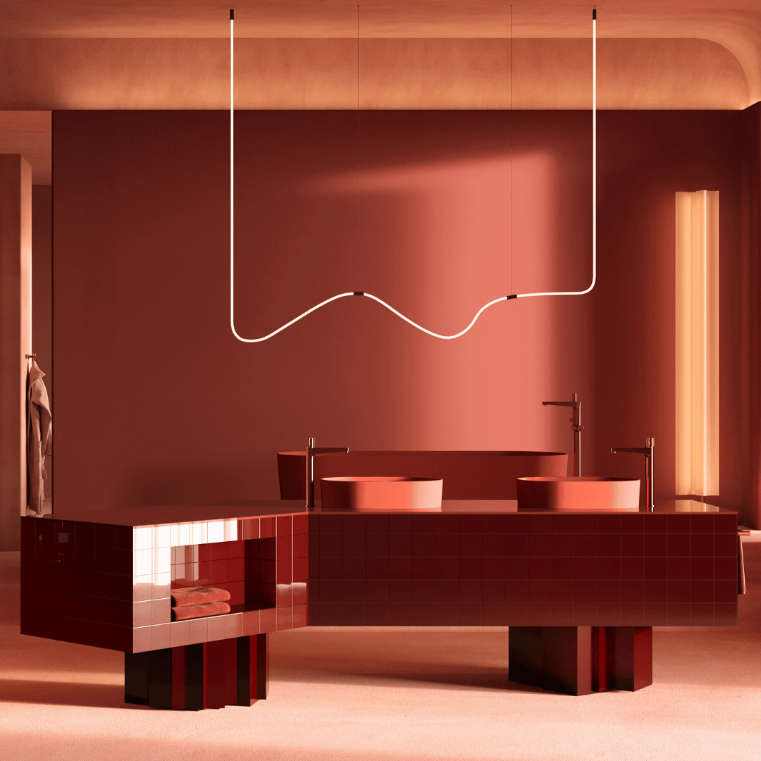 Designerska łazienka Omnires – odważna elegancja w odcieniach czerwieni