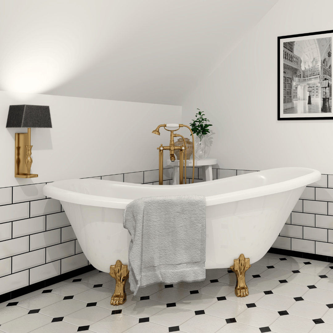 Elegancka łazienka w stylu retro z wanną na lwich nogach