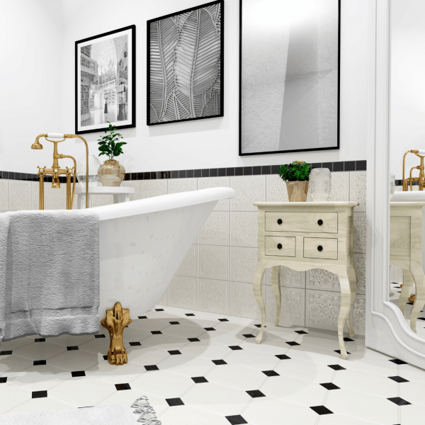 Elegancka łazienka w stylu retro z wanną na lwich nogach