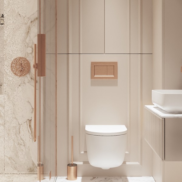 Łazienka z marmurem i baterią prysznicową z deszczownicą – luksusowa aranżacja wnętrza