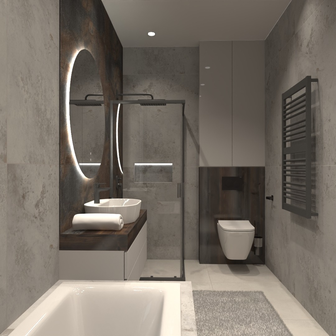 Nowoczesna łazienka z betonową aranżacją i oświetleniem LED