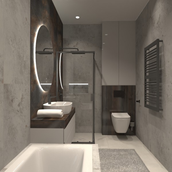 Nowoczesna łazienka z betonową aranżacją i oświetleniem LED