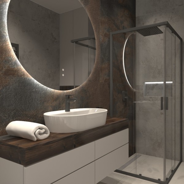 Nowoczesna łazienka z betonową aranżacją i oświetleniem LED