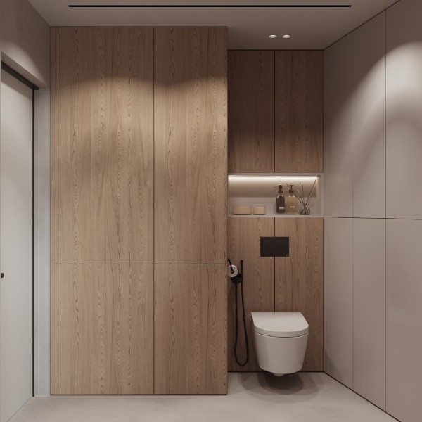 Łazienka z wanną wolnostojącą i baterią prysznicową z deszczownicą – nowoczesny projekt wnętrza