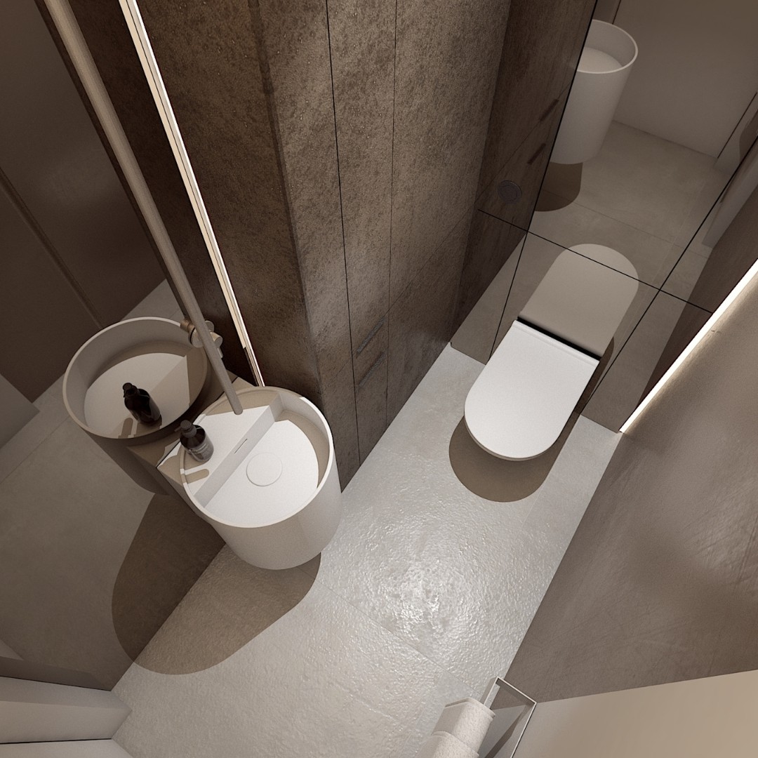 Nowoczesna toaleta z podwieszaną miską WC i eleganckim oświetleniem LED