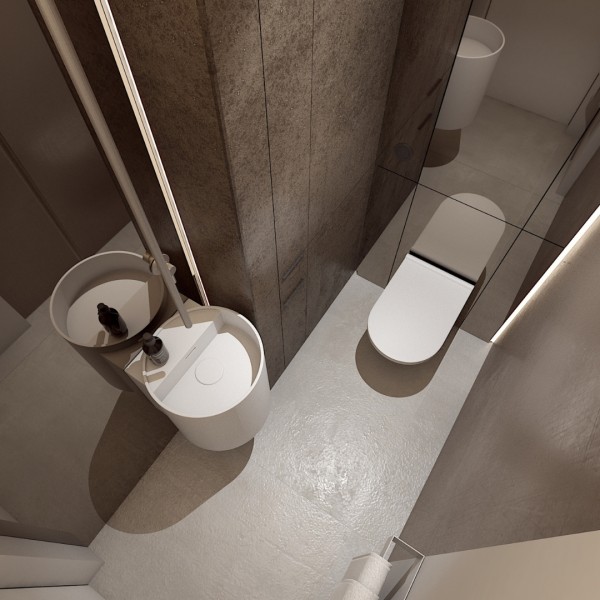 Nowoczesna toaleta z podwieszaną miską WC i eleganckim oświetleniem LED