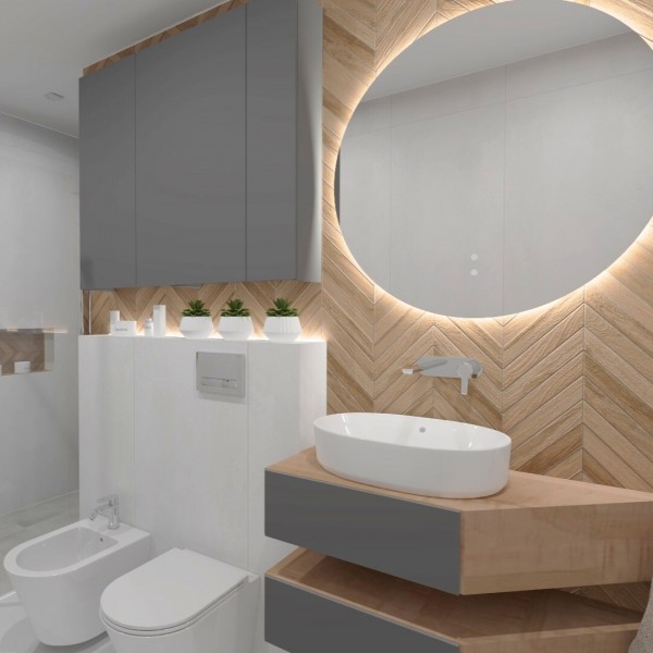 Nowoczesna łazienka z bidetem i podświetlanym lustrem