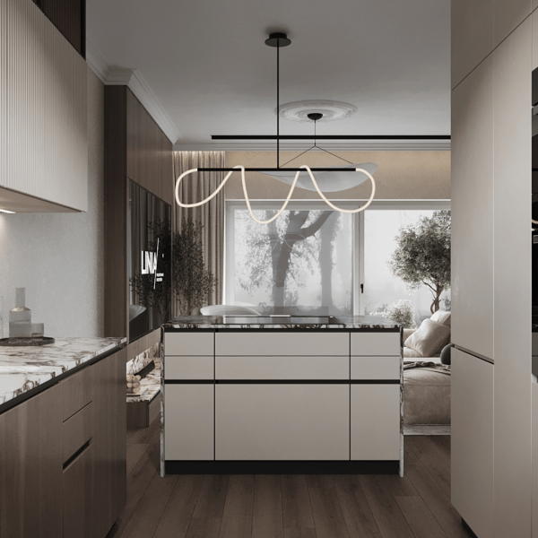 Nowoczesna kuchnia z wyspą i zlewozmywakiem bez ociekacza