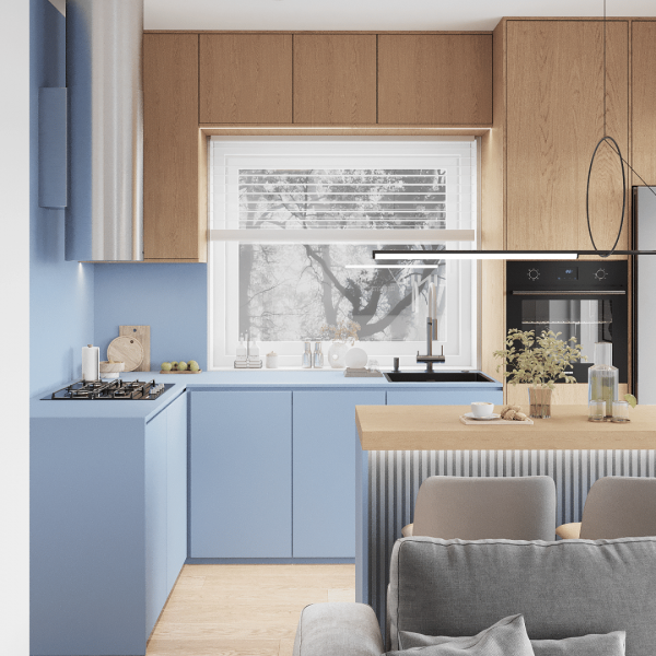 Kuchnia ze zlewozmywakiem po oknem 