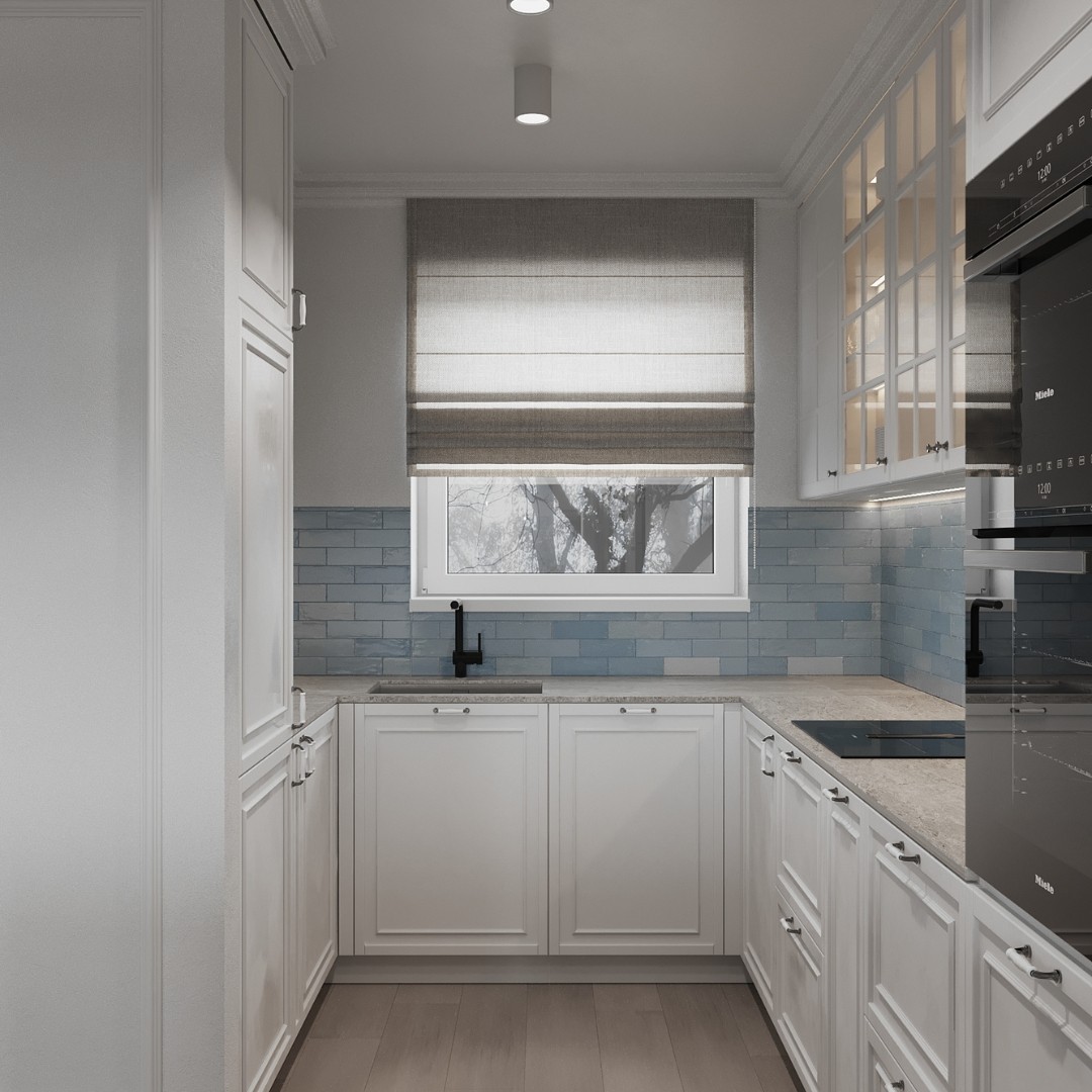 Klasyczna kuchnia z białą zabudową i zlewozmywakiem jednokomorowym