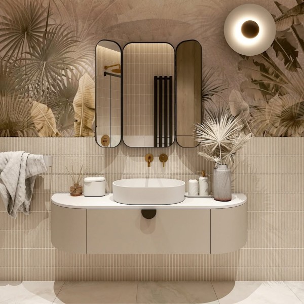 Zestaw podtynkowy Geberit w łazience organic modern z czarną kabiną prysznicową