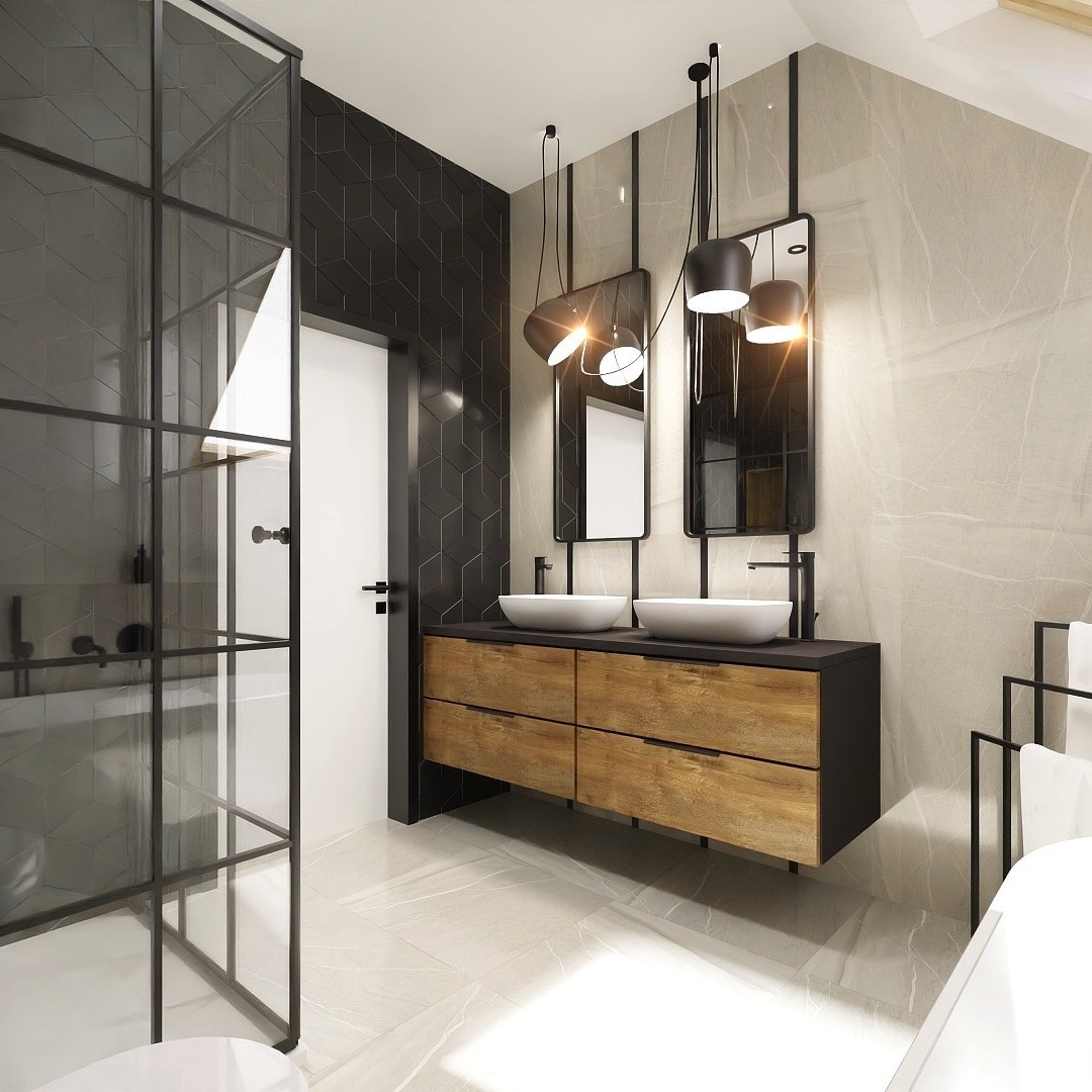 Duża łazienka na poddaszu z wanną i kabiną!