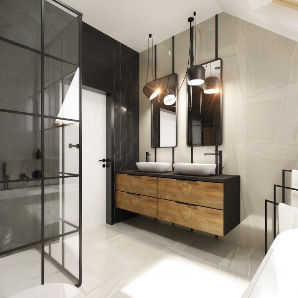 Duża łazienka na poddaszu z wanną i kabiną!