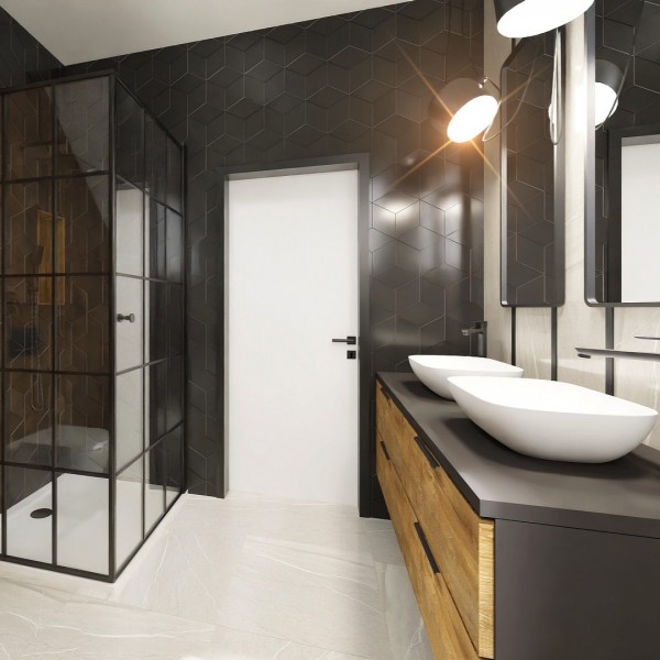 Duża łazienka na poddaszu z wanną i kabiną!